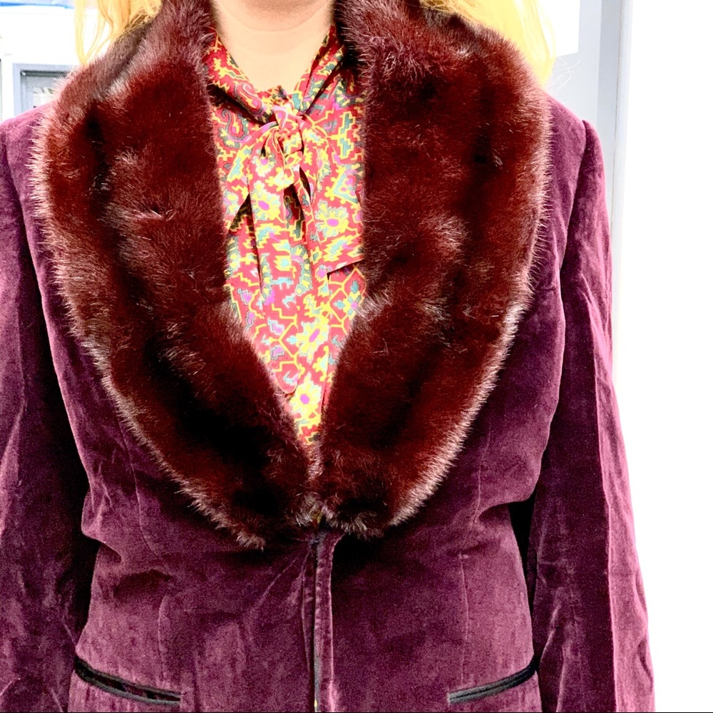 Wine Velvet Jacket Detachable Fur Collar Gucci